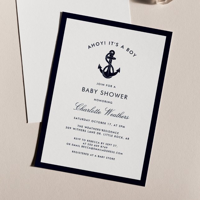 Nautical Boy Baby Shower Invitation (Boy Baby Shower Nautical Anchor Invitation)
