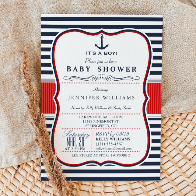 Nautical Boy Baby Shower Invite; Navy and Red Invitation (Creator Uploaded)