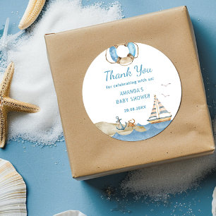 Nautical Boy Baby Shower Thank You Classic Round Sticker