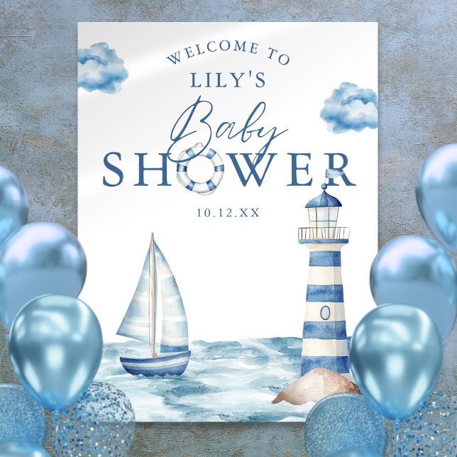 Nautical Boy Baby Shower Welcome Sign (Nautical Boy Baby Shower Welcome Sign)