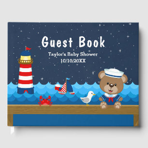 Nautical Boy Bear Red and Navy Baby Shower Guest Book