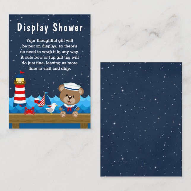 Nautical Boy Bear Red and Navy Display Shower Enclosure Card (Front/Back)