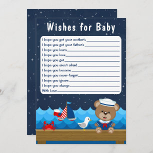 Nautical Boy Bear Red and Navy Wishes For Baby Invitation