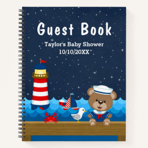 Nautical Boy Bear Red Baby Shower Guest Book