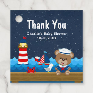Nautical Boy Bear Red Baby Shower Thank You Favour Tags