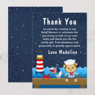 Nautical Boy Monkey Red and Navy Baby Shower Thank You Card