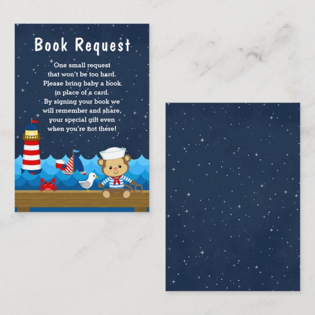 Nautical Boy Monkey Red and Navy Book Request Enclosure Card (Front/Back)