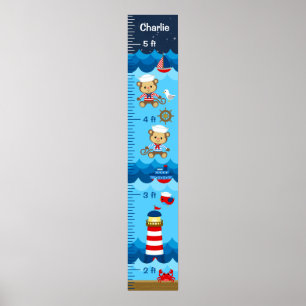 Nautical Boy Monkey Red and Navy Growth Chart