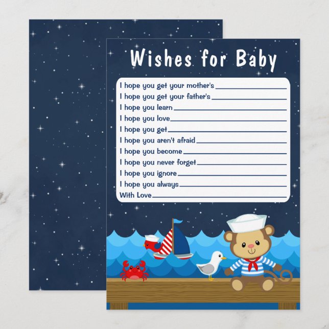 Nautical Boy Monkey Red and Navy Wishes For Baby Invitation (Front/Back)