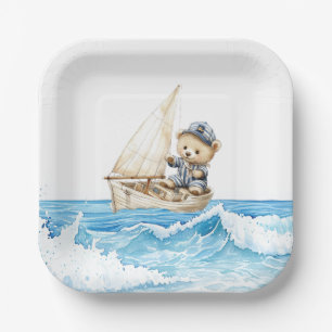 Nautical Boy Sailor Teddy Bears Baby Shower Paper Plate