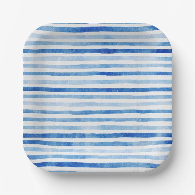 Nautical Boy Sailor Teddy Bears Stripe Baby Shower Paper Plate (Front)