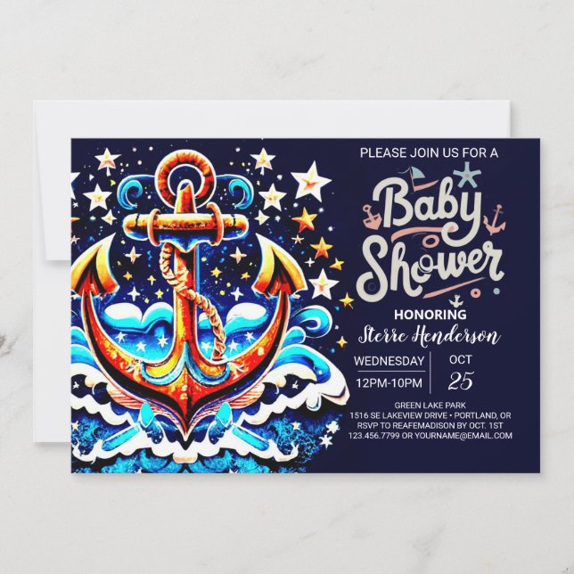 Nautical Boy's Blue Anchor Baby Shower Invitation (Front)