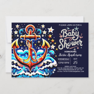 Nautical Boy's Blue Anchor Baby Shower Invitation