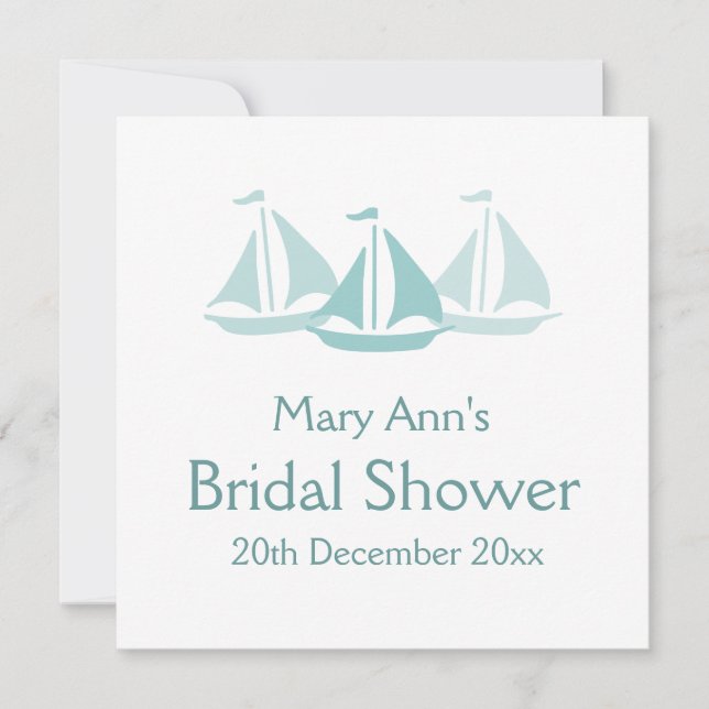 Nautical Bridal Shower Blue Boats Invitation (Front)