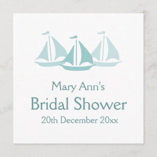 Nautical Bridal Shower Blue Boats Invitation