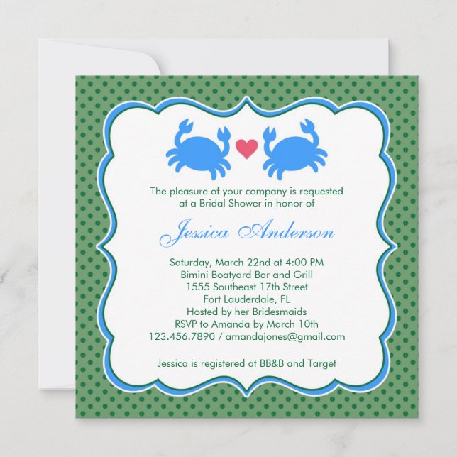Nautical Bridal Shower Blue/Green Invitation (Front)