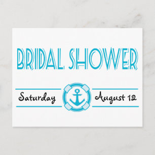 Nautical Bridal Shower Blue Turquoise Ship Anchor Invitation Postcard