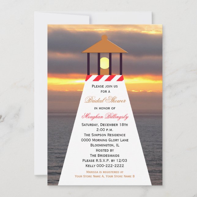 Nautical Bridal Shower Invitations - Lighthouse (Front)