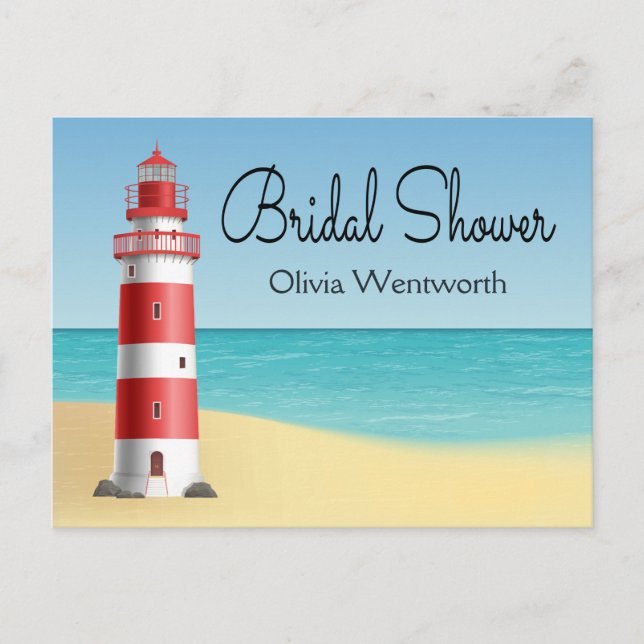 Nautical Bridal Shower Lighthouse Beach Summer Invitation Postcard (Front)