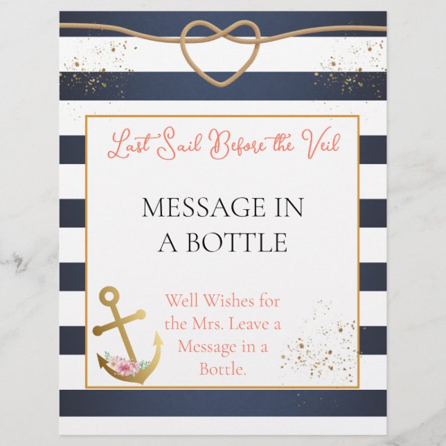 Nautical Bridal Shower Message in a Bottle Sign (Front)