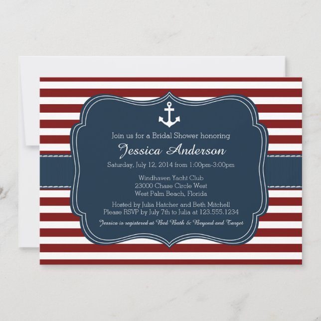 Nautical Bridal Shower or Baby Shower Invitation (Front)