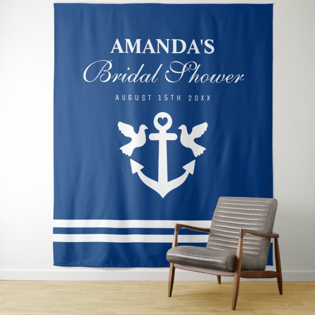 Nautical bridal shower party photo booth backdrop tapestry (In Situ)