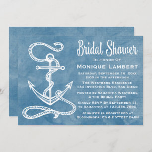 Nautical Bridal Shower Ship Anchor Blue Watercolor Invitation