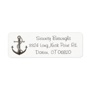 Nautical Brown and White Ship Anchor Sailor Beach Return Address Label