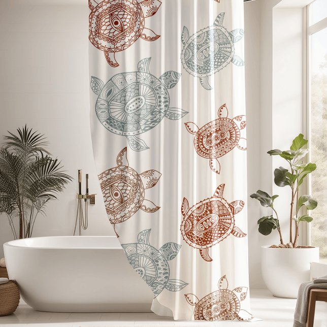 Nautical Brown & Blue Sea Turtle Shower Curtain (Creator Uploaded)