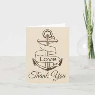 Nautical Brown Thank You Ship Anchor Tan Love Card