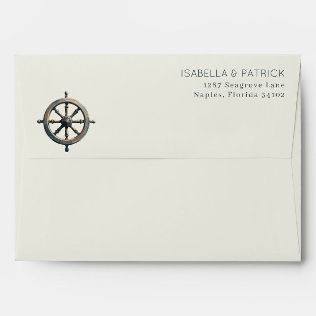 Nautical Brown Vintage Ship's Wheel Envelope (Back (Top Flap))