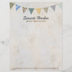 Nautical Bunting on Rustic Cream Shabby Beach Chic Letterhead Template