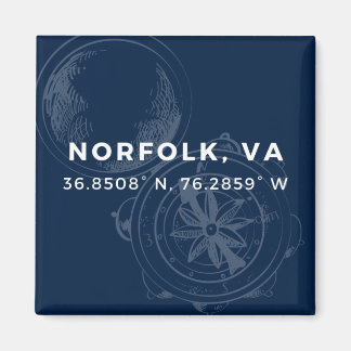 Nautical Button Magnet - Coordinates of Norfolk VA
