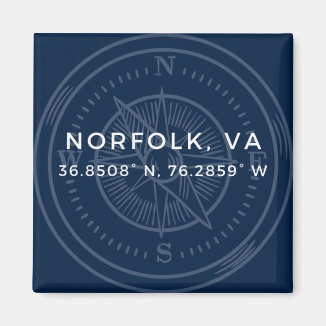 Nautical Button Magnet - Coordinates of Norfolk VA (Front)
