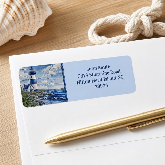 Nautical By the Sea Lighthouse Return Address  Label (Creator Uploaded)