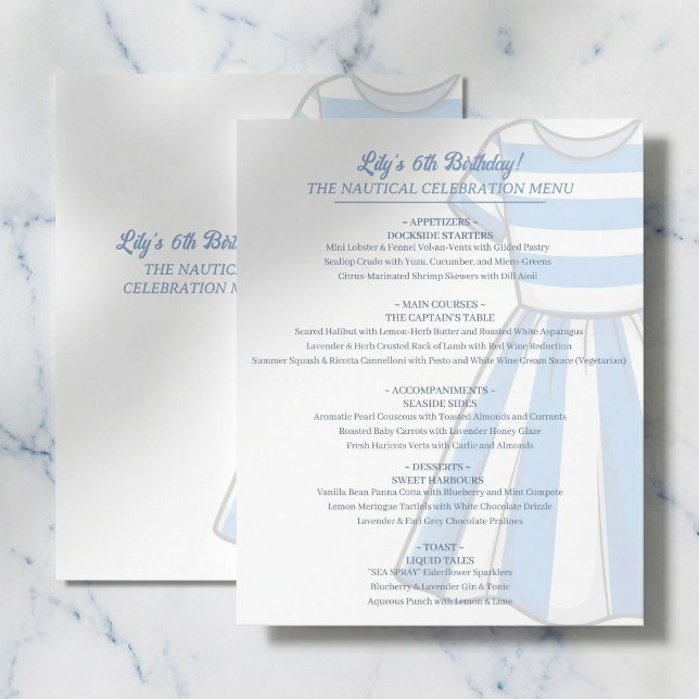 Nautical Cabana Sailor Birthday Menu (Seaside charm, flawlessly coordinated event.)