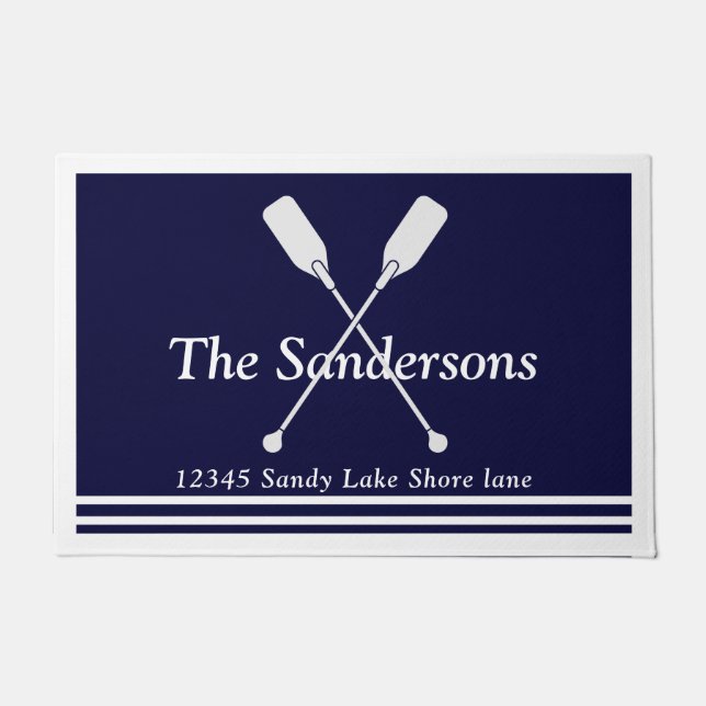 Nautical Canoe Boat Paddles Navy Blue White Doorma Doormat (Front)