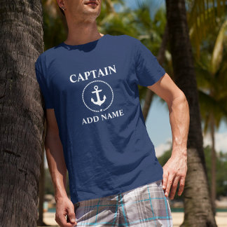Nautical Captain Add Name Anchor Rope Blue T-Shirt
