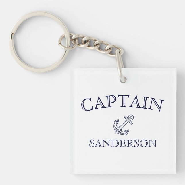 Nautical Captain Anchor Boat Name Navy   Key Ring (Front)