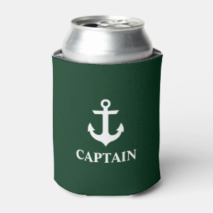 Nautical Captain Anchor Green Can Cooler