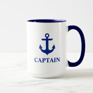 Nautical Captain Anchor Large Blue and White Mug