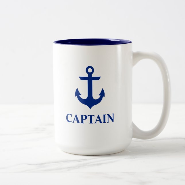 Nautical Captain Anchor Large Two-Tone Coffee Mug (Right)