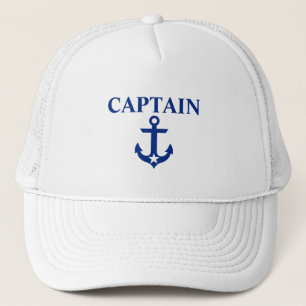Nautical Captain Anchor Star White Trucker Hat