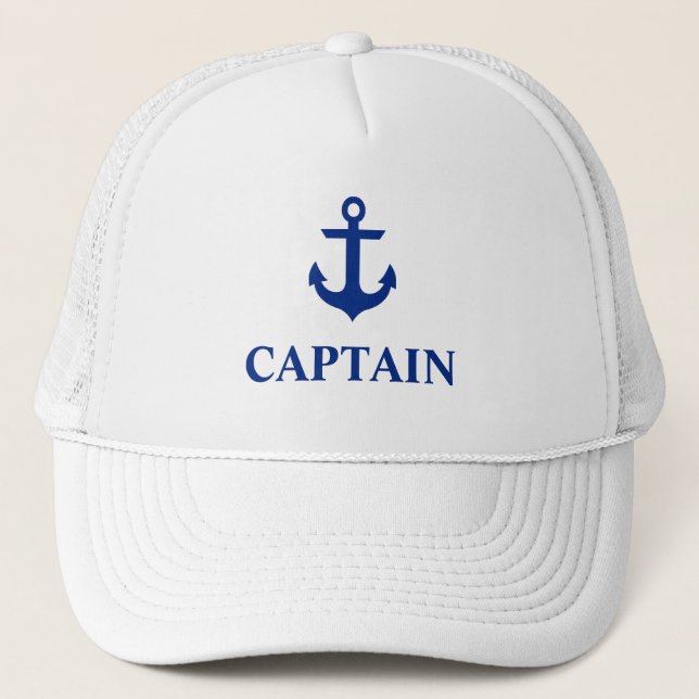 Nautical Captain Anchor White Trucker Hat (Front)