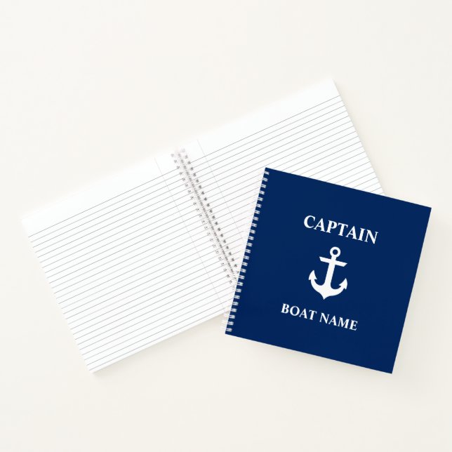 Nautical Captain Boat Name Anchor Blue Square Notebook (Inside)
