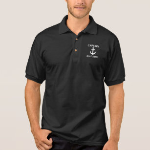 Nautical Captain Boat Name Anchor Polo Black