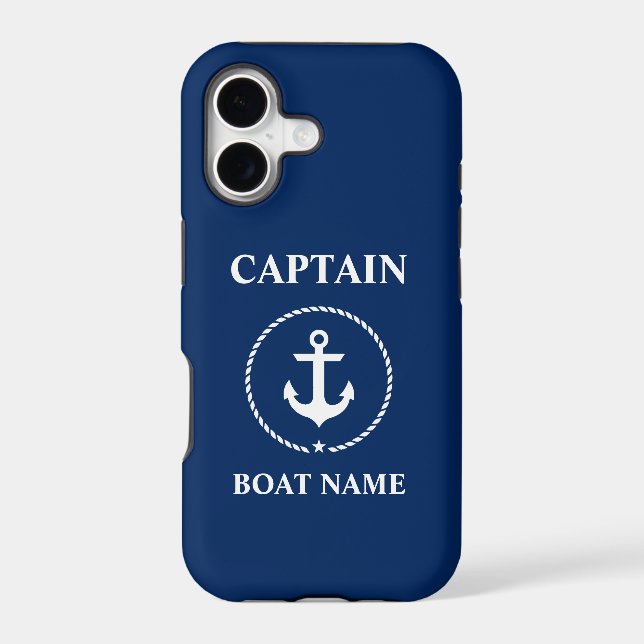 Nautical Captain Boat Name Anchor Rope Navy Blue (Back)