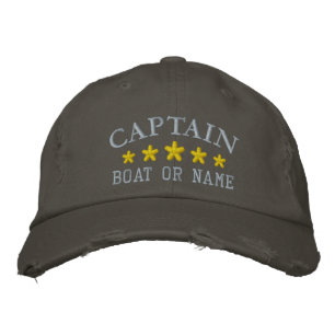 Nautical Captain Boat Name Gold Stars Distressed Embroidered Hat