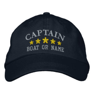 Nautical Captain Boat Name Gold Stars Navy Blue Embroidered Hat