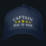 Nautical Captain Boat Name Navy Blue Gold Star Hat<br><div class="desc">Sail in style with a personalised embroidered hat featuring your Captain rank or other desired title along with your Name or Boat Name in silver and five gold stars. Several cap and thread colours to choose from. Makes a great custom gift for Fathers day,  birthdays or any occasion.</div>